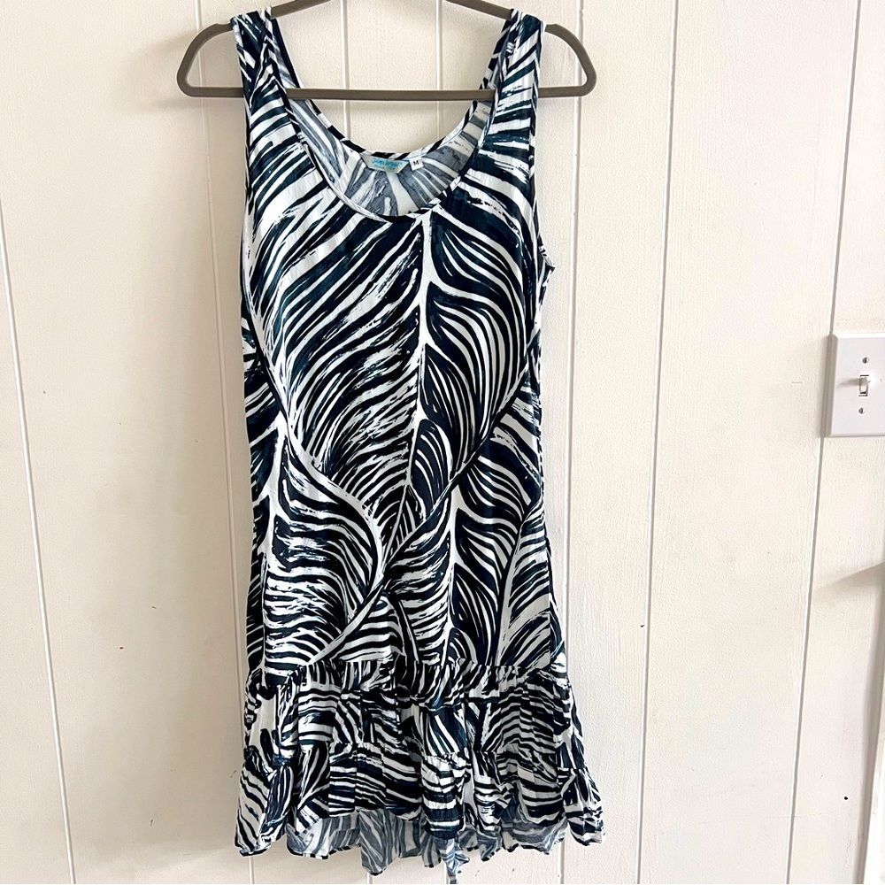 Jams World Hawaii Womens Black White Zeleef Sleeveless Ruffle Hem Rayon Dress
